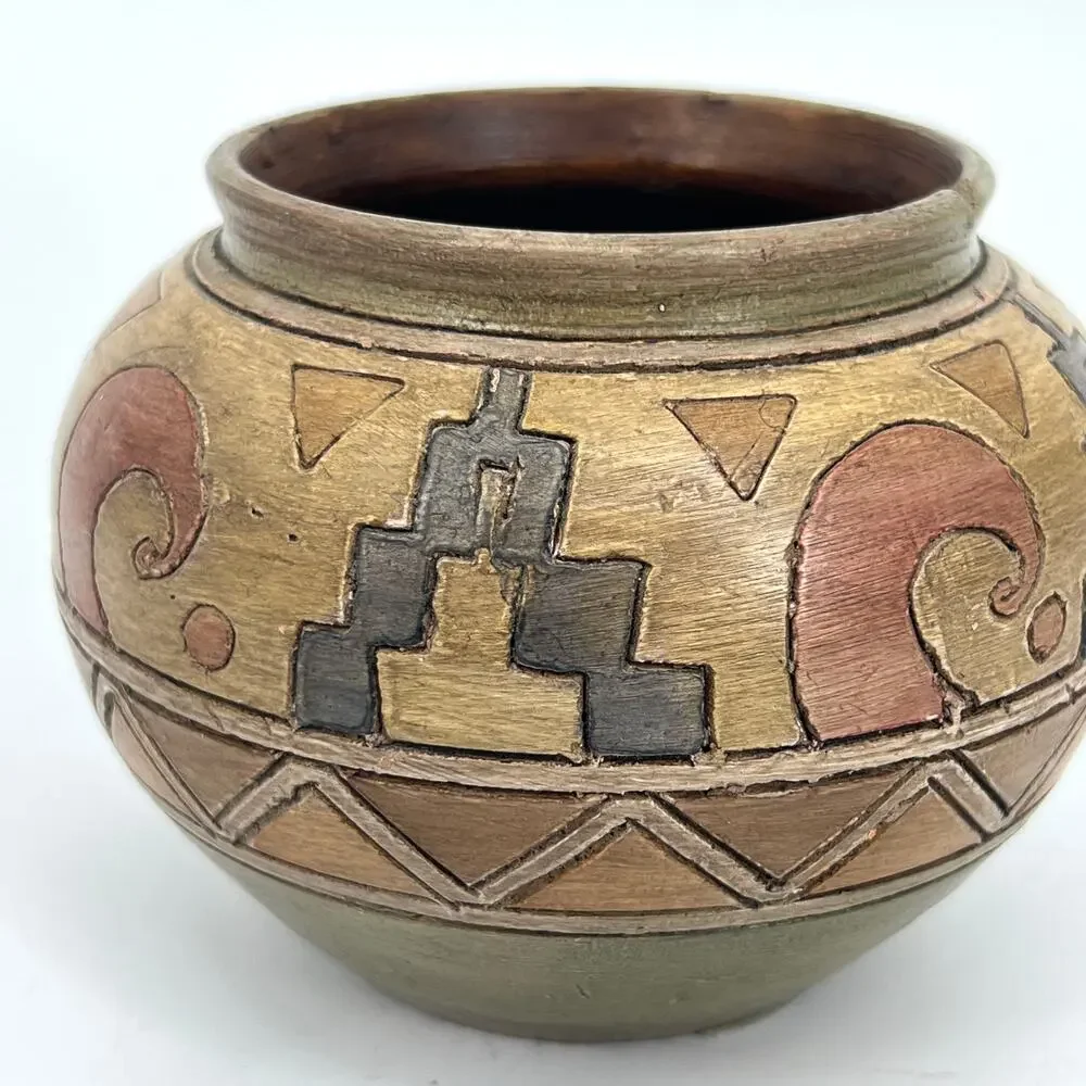 Vintage Portugal Pottery Hand Made Inca Collection Hand-Carved & Hand-Painted